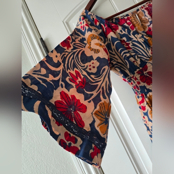 ✨️Free People Printed Maxi Dress Floral Smocked Boho XS Oversized Resort Wear - Picture 7 of 15